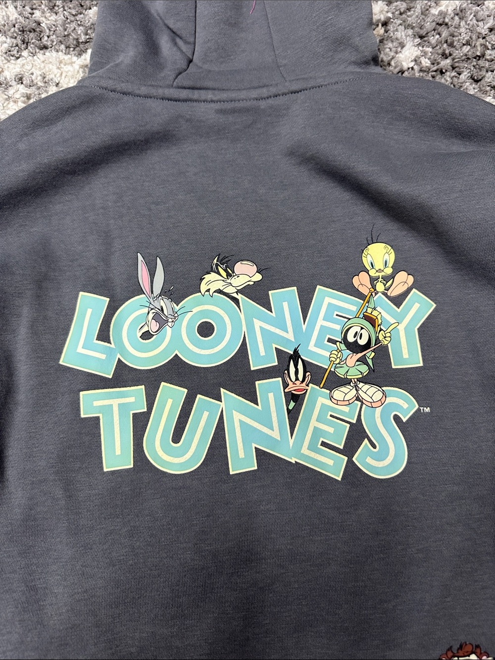 Looney Tunes Bugs Bunny Charcoal Kids Hooded Sweatshirt Kid’s sz. 7-8 - Picture 8 of 11